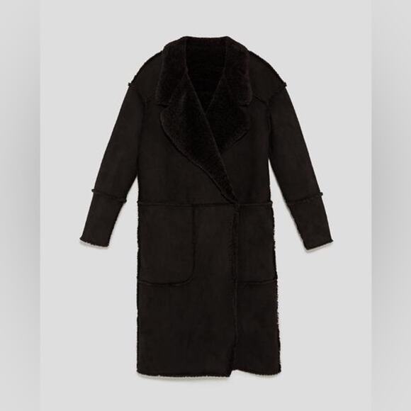 Zara Black REVERSIBLE LONG COAT SUEDE Size XS EUC - Picture 8 of 16
